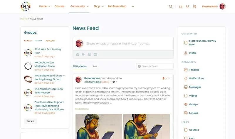 A screen shot of The Zen Rooms News Feed
